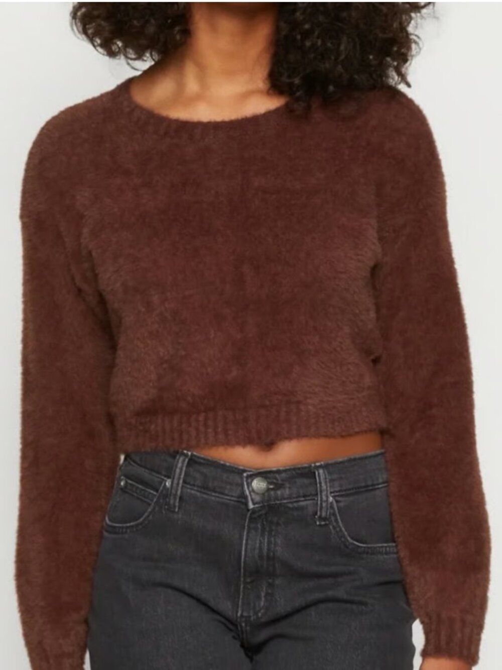 HOLLISTER Brown Fuzzy Cropped Long Sleeve Sweater sz XS